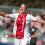 AMSTERDAM, 29-09-2024 ,De Toekomst, Azerion Eredivisie vrouwen, Ajax - PEC (women) , season 2024 / 2025, during the match Ajax - PEC (women), Ajax player Danique Tolhoek scores and celebrates 4-1