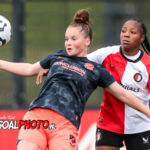 ROTTERDAM, 13-10-2024 ,Varkenoord, Azerion Eredivisie vrouwen, Feyenoord - Utrecht(women) , season 2024 / 2025, during the match Feyenoord - Utrecht(women), FC Utrecht player Nikita Tromp, Feyenoord player Celainy Obispo